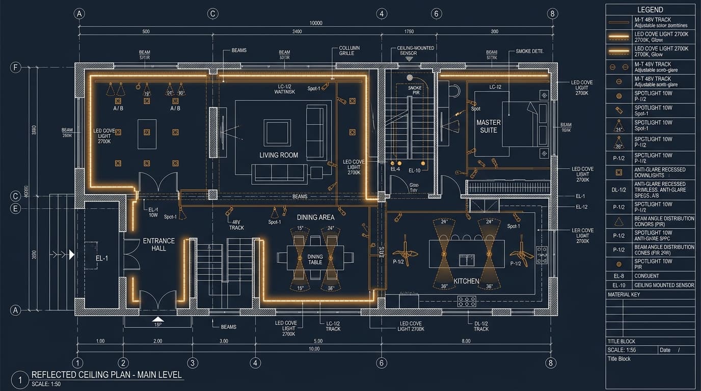 Bản vẽ mặt bằng bố trí đèn trần (Reflected Ceiling Plan - RCP)